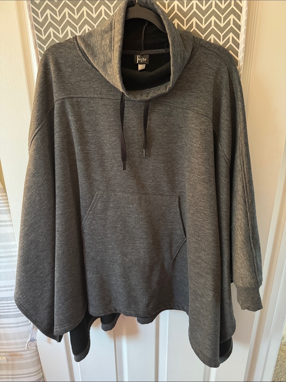 Frame Gray Turtleneck Pullover Poncho with Kangaroo Pocket